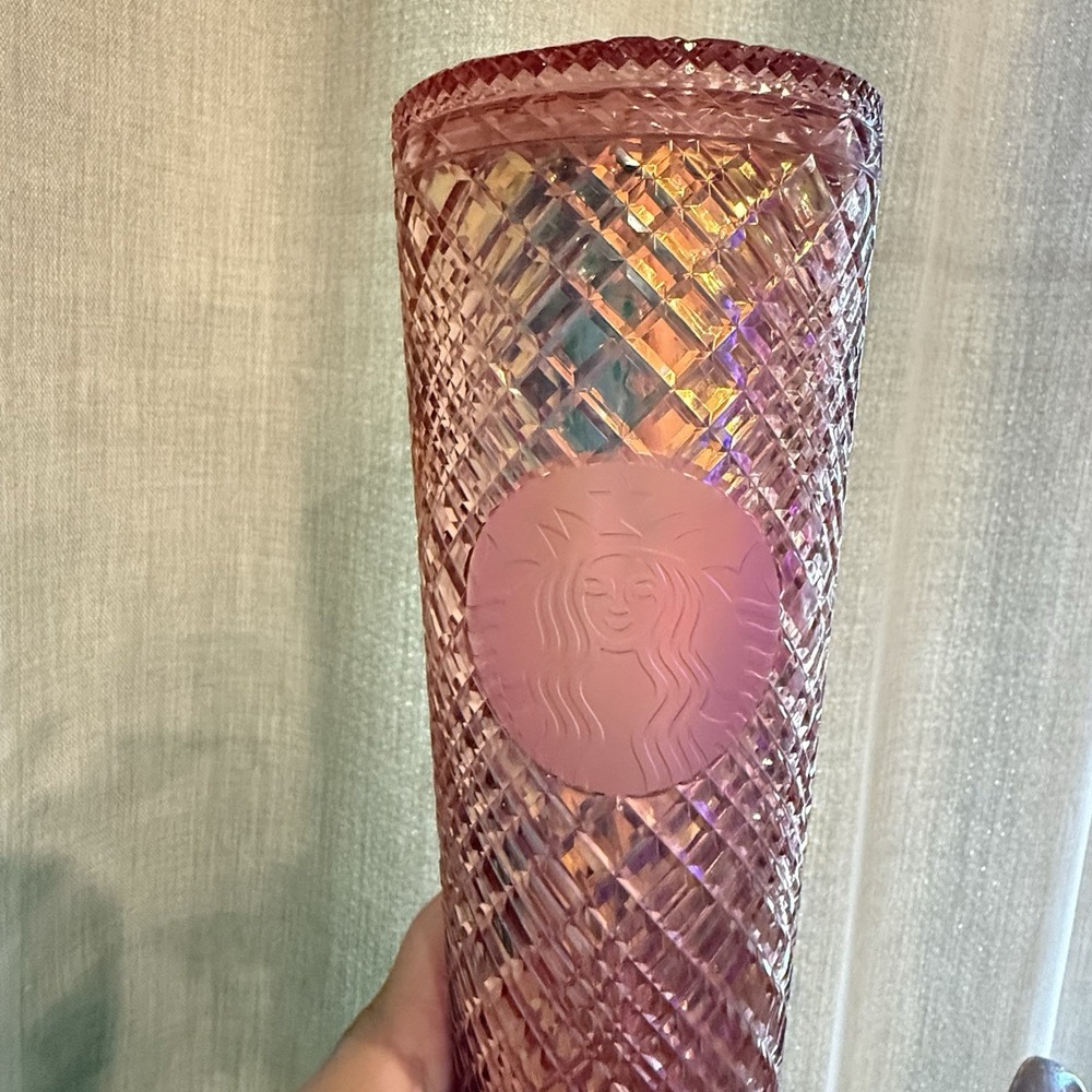 Starbucks Pink Iridescent Textured Siren Logo Cold Cup Tumbler 24oz No Straw